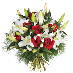 Livraison Bouquet de lys blanc et roses rouge Spécial Fête des mères
