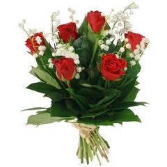 Bouquet muguet et roses rouge en 4h