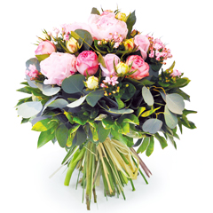 Bouquet odorant avec pivoines et eucalyptus