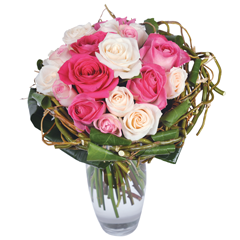 Livraison fleurs deuil avec ce bouquet de roses roses et blanches
