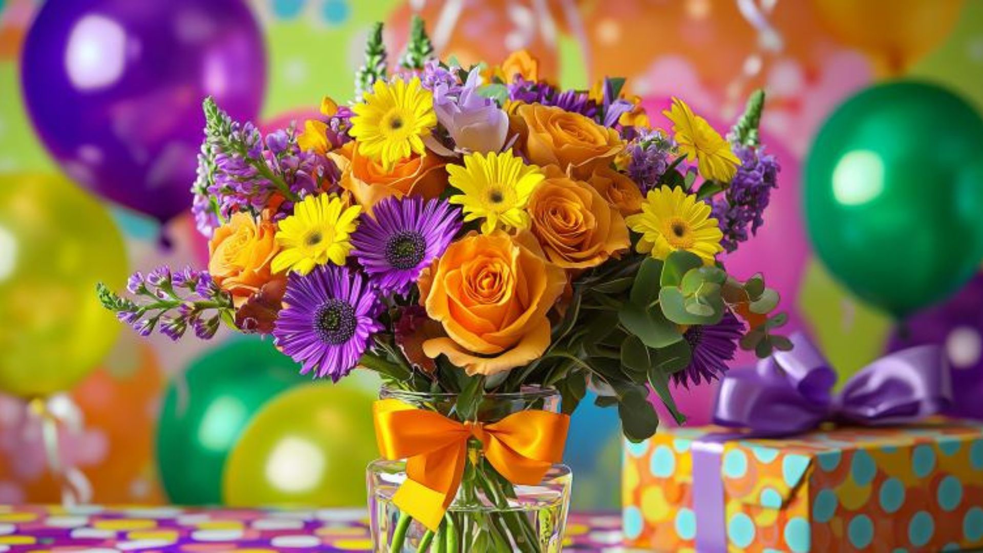 Composition florale colorée pour l'anniversaire d'une amie