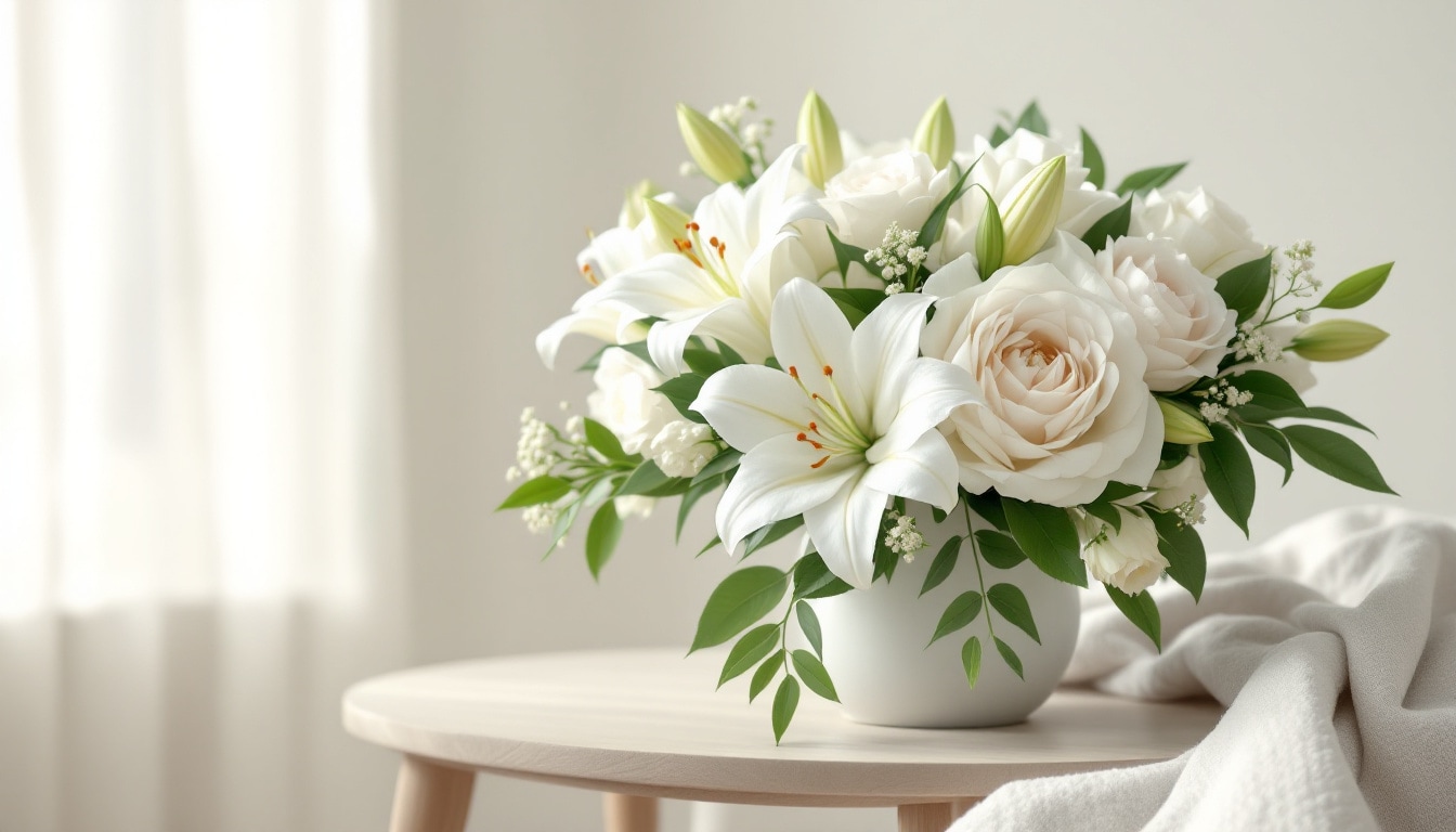 Bouquet de fleurs blanches symbolisant la pureté et le nouveau départ