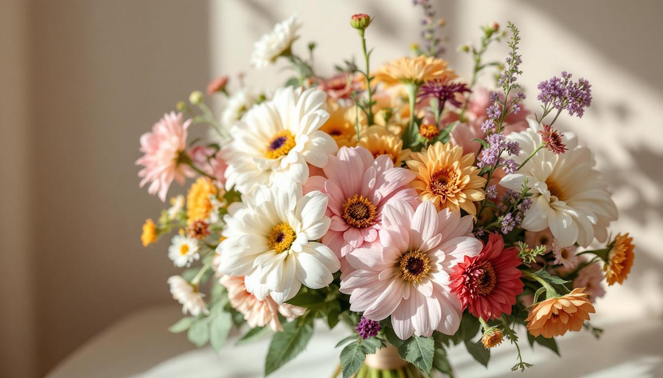 Bouquet personnalisé avec une harmonie de fleurs de naissance différentes