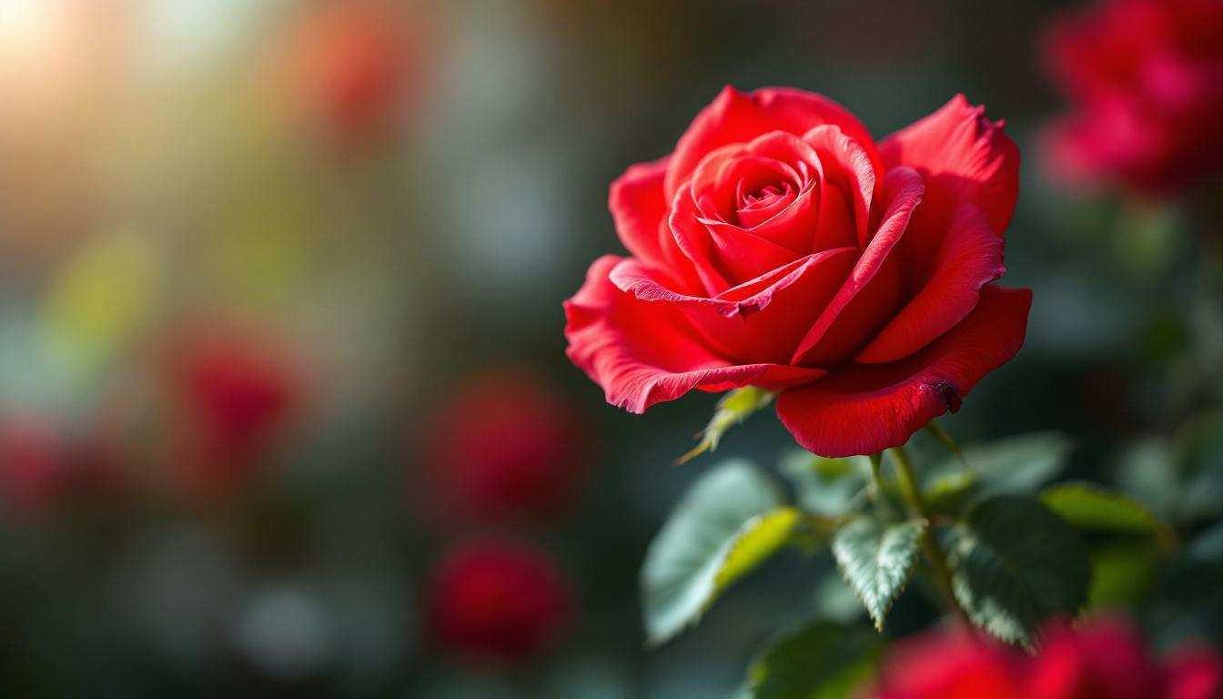 Portrait artistique d'une fleur de rose rouge vibrante symbolisant les traits de personnalité