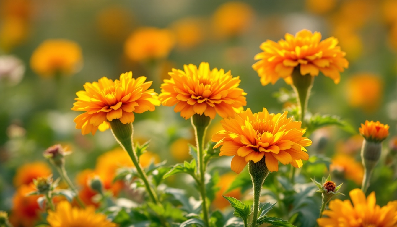 Fleurs de calendula orange vif dans un jardin