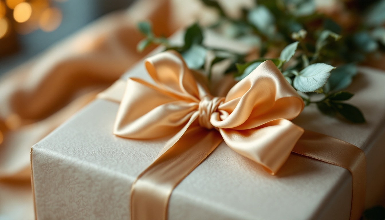 Cadeau floral soigné avec emballage raffiné, papier délicat et ruban satin