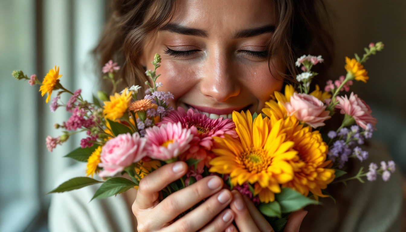 personne offre un bouquet personnalisé de fleurs de naissance
