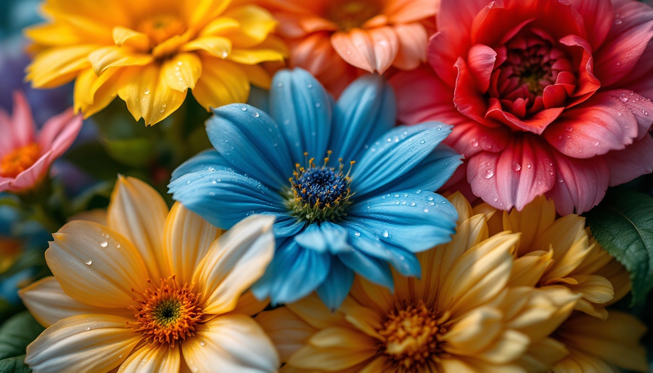 fleurs de naissance colorées mettant en valeur leurs textures et symboliques spécifiques