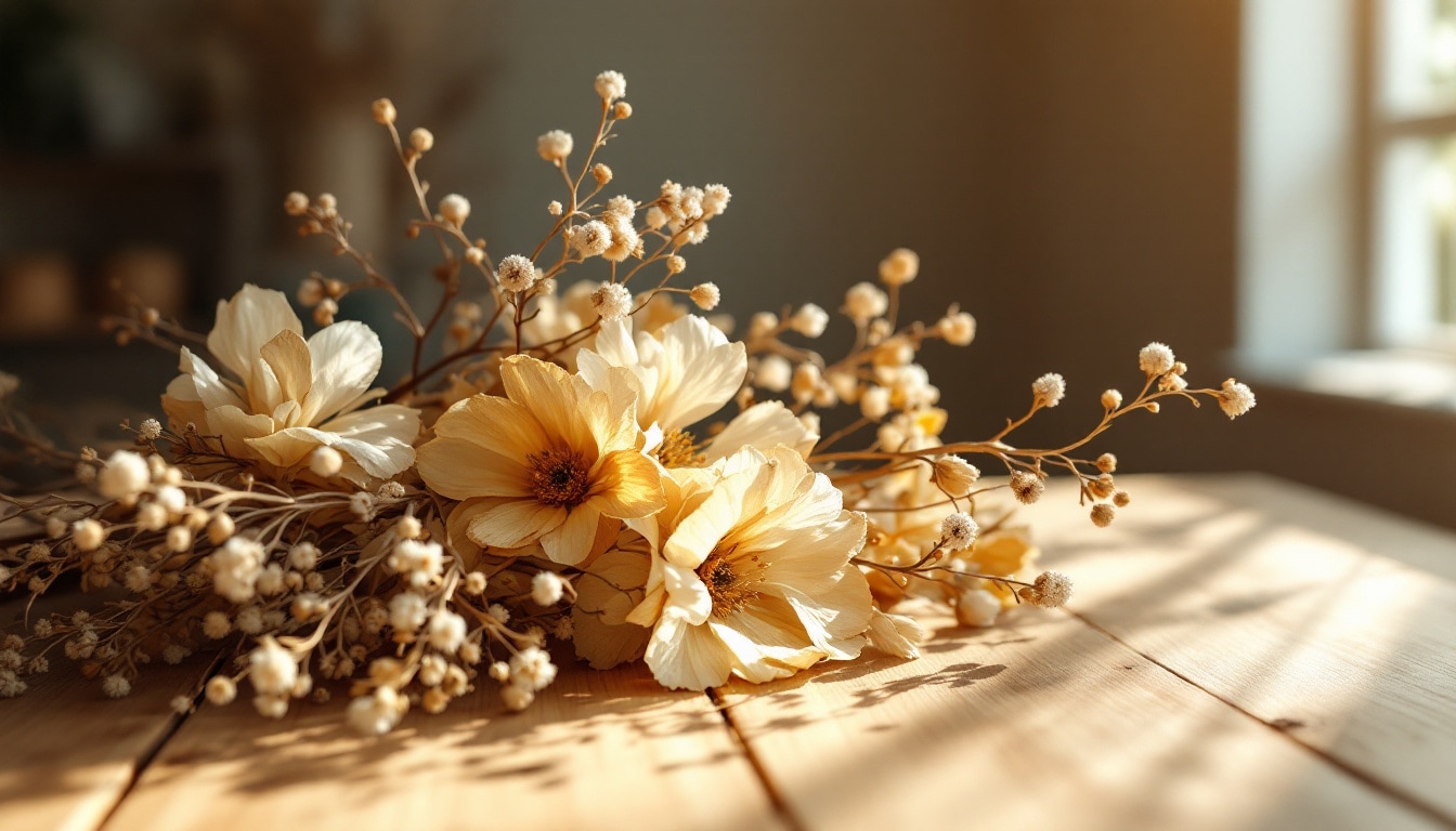 Bouquet de fleurs séchées élégantes et durables pour célébrer une naissance