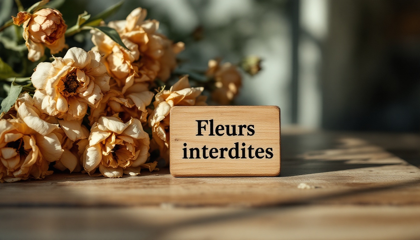 Signalisation en français sur un mur de maternité indiquant « Fleurs interdites dans cette maternité » dans un environnement hospitalier stérile