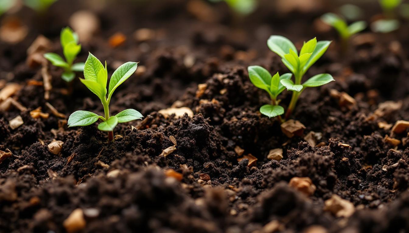 Sol acide riche en humus avec compost et paillage