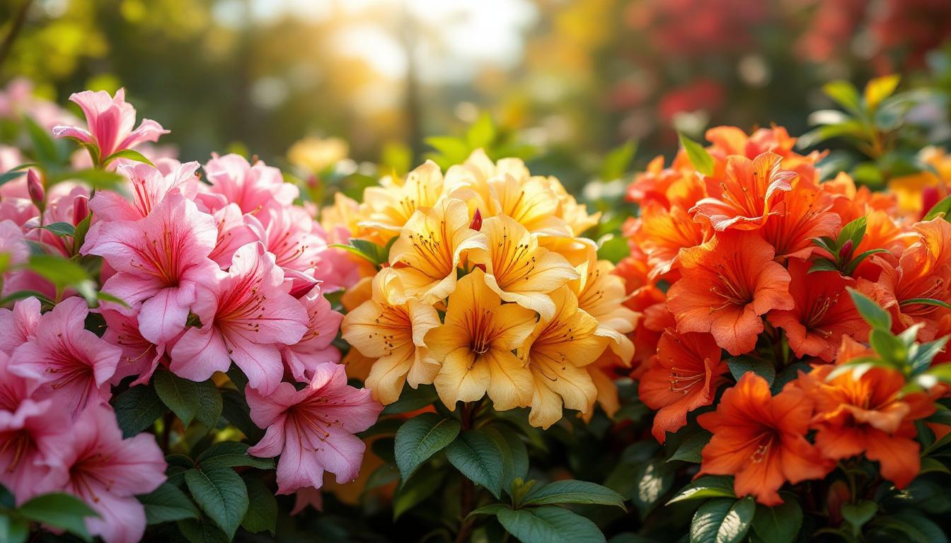 Variétés remontantes « Encore » d’azalées en floraison multiple au printemps, été et automne