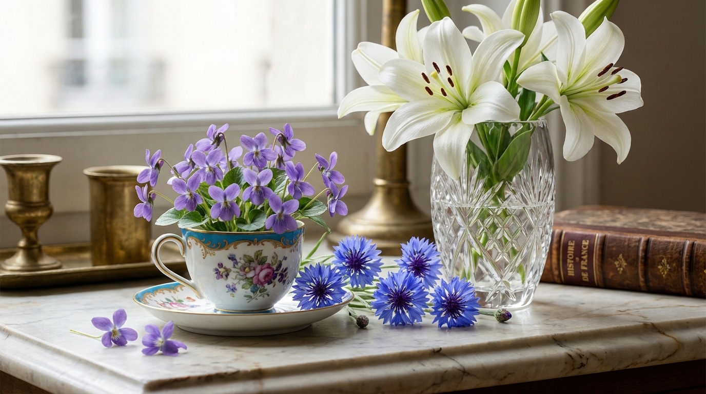 Violette bleuet symboles fleurs Paris
