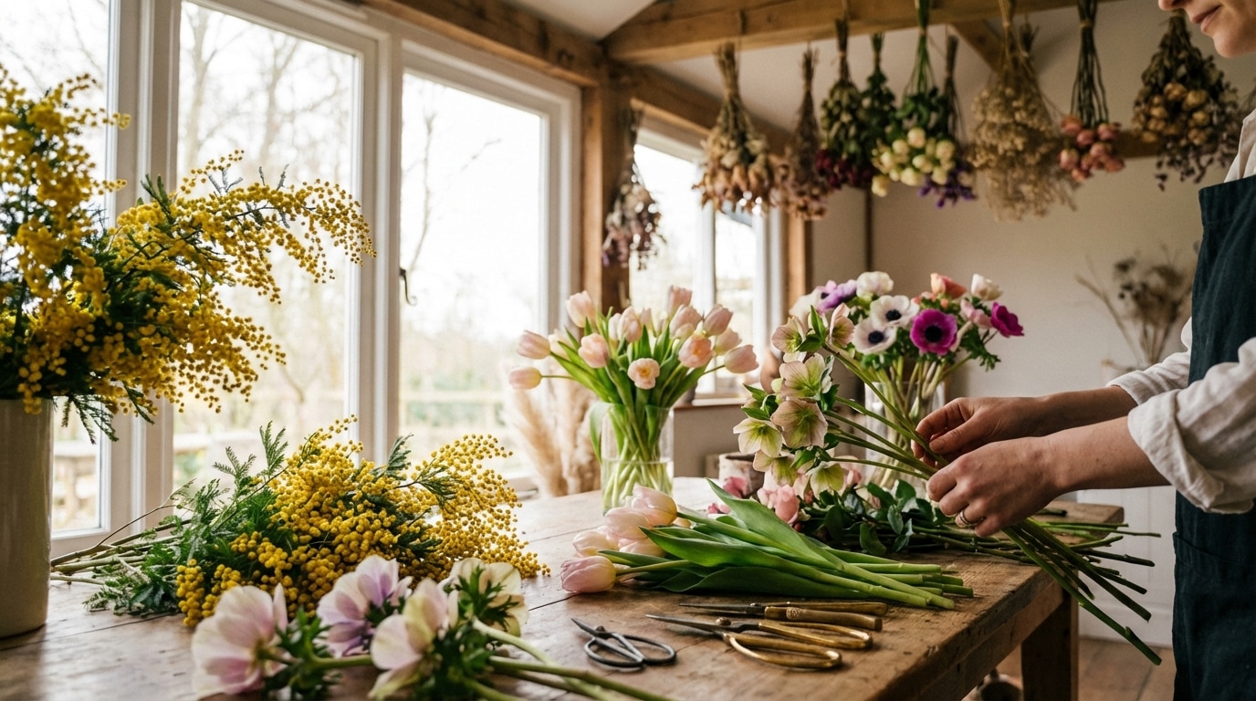 Fleurs février saison locale fraîche artisan fleuriste