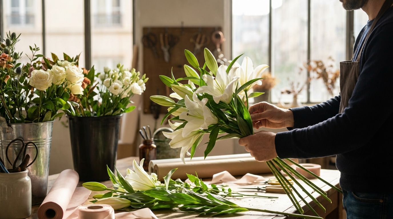 Bouquet lys blancs artisan fleuriste Lyon