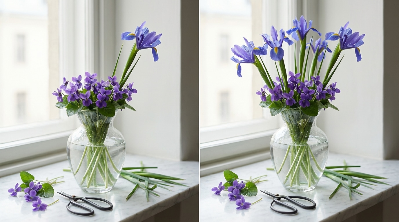 Entretien violettes iris vase eau conseils