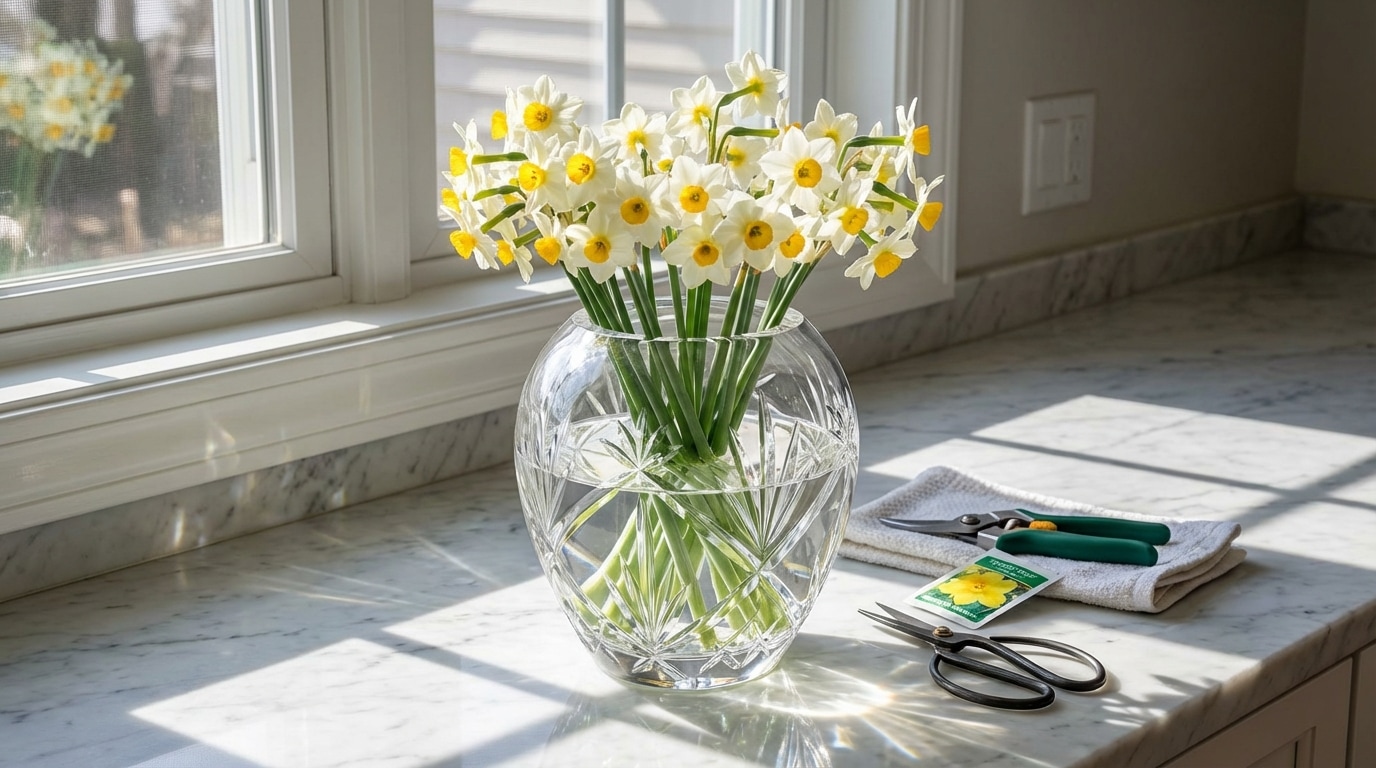 Entretien narcisses vase eau fraîche durabilité