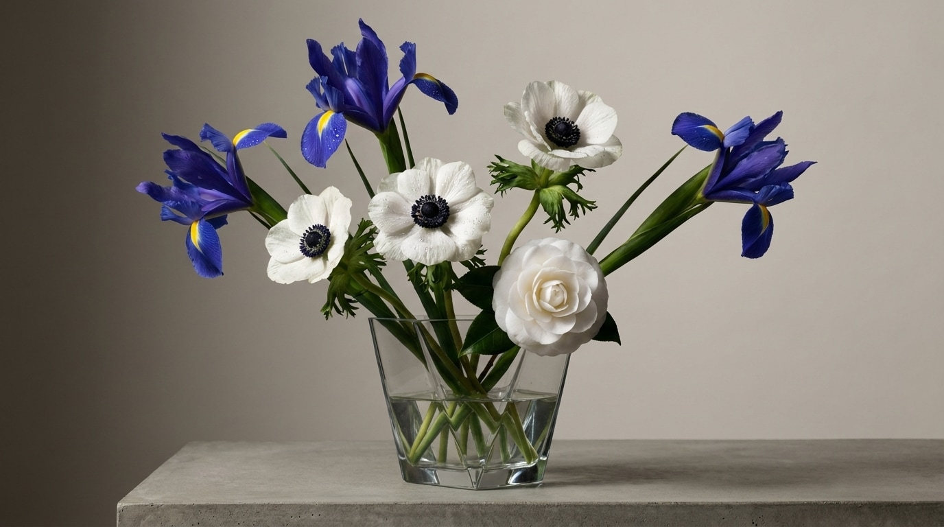 Anémone iris camélia fleurs graphiques élégantes