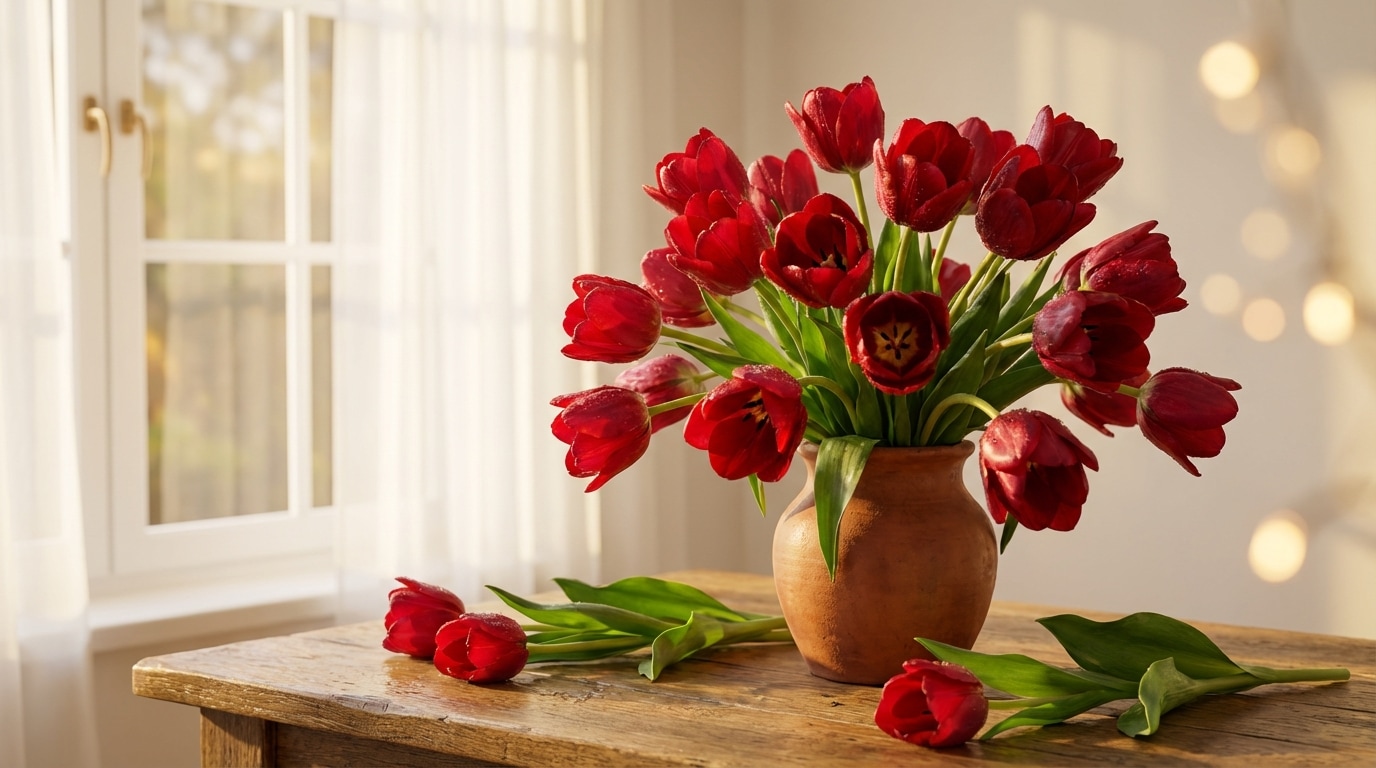 Tulipes rouges fleurs signe Bélier bouquet printanier