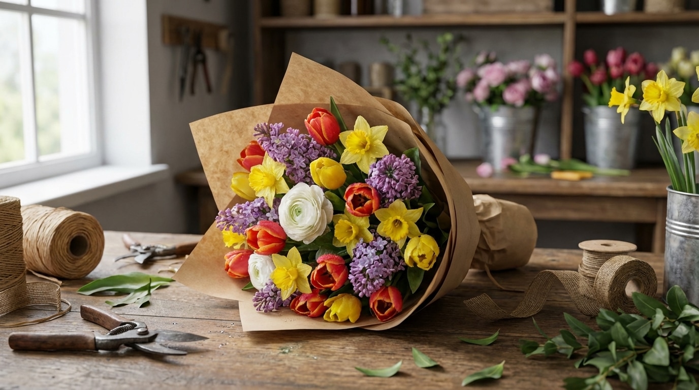 Artisan fleuriste sélection fleurs avril atelier