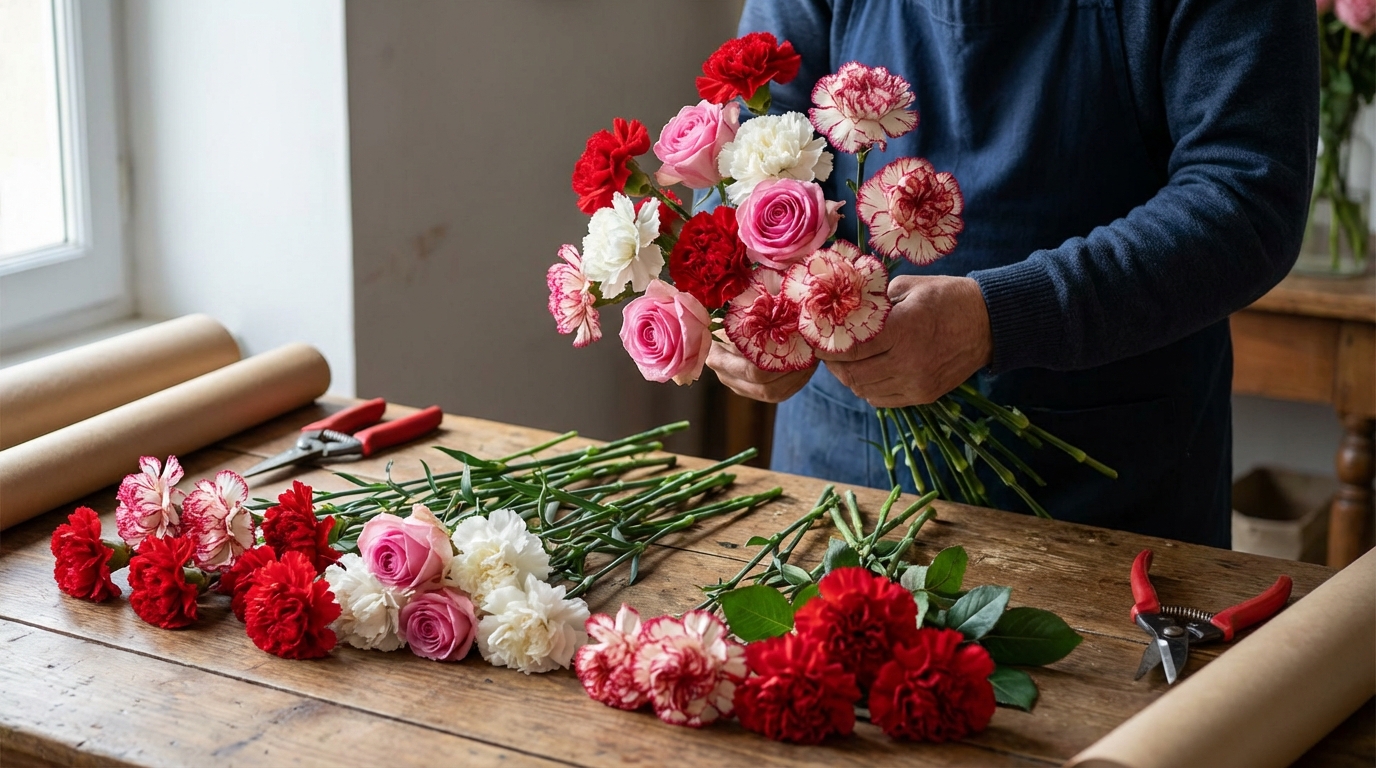 Bouquet œillets arrangement floral artisanal
