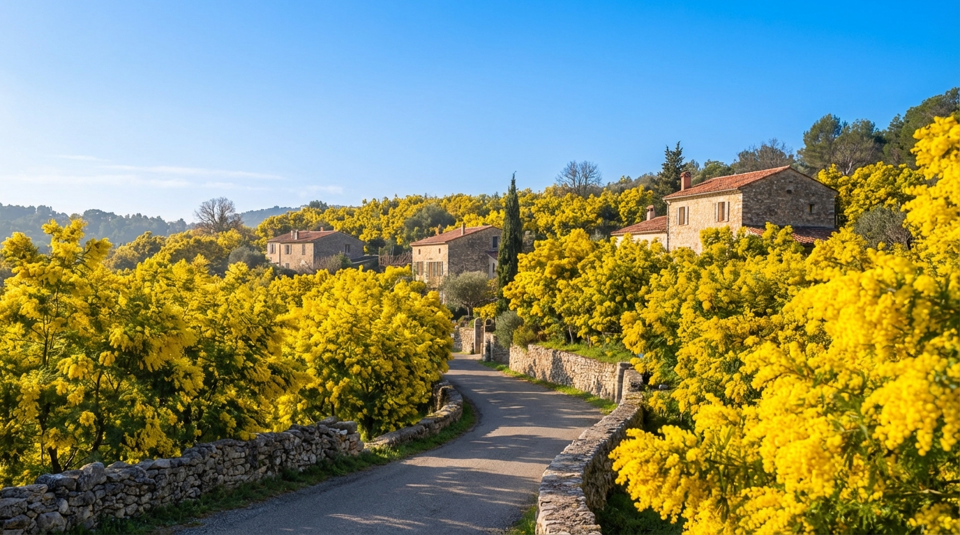 Mimosa doré fleurs Côte d'Azur hiver