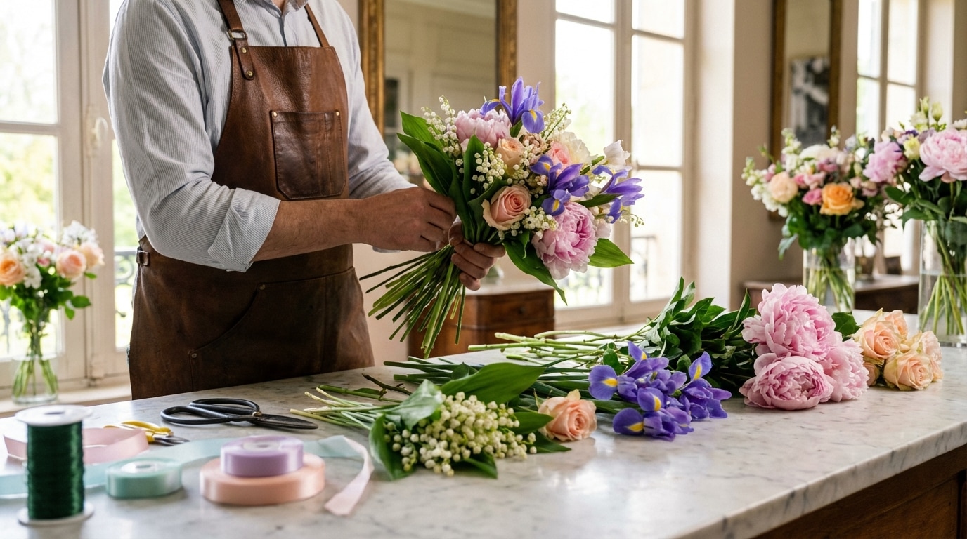 Artisan fleuriste composition bouquet mai personnalisé