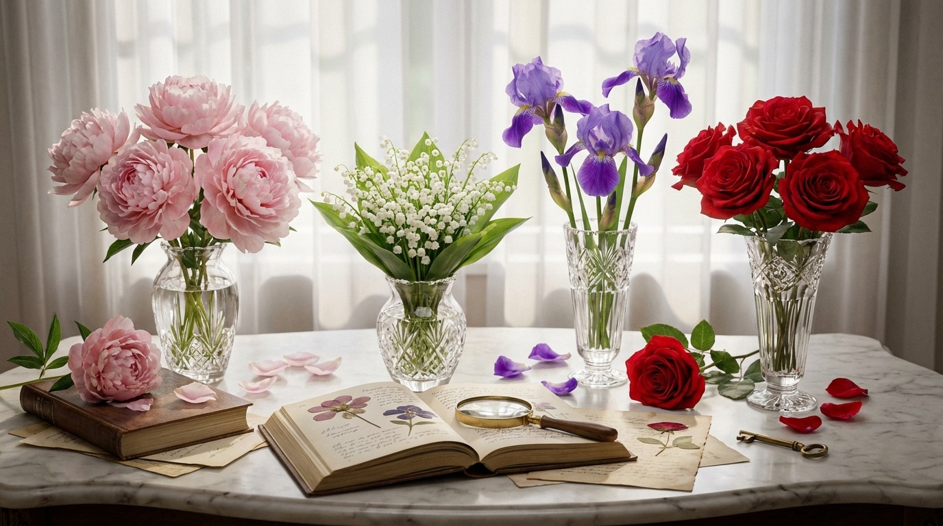 Symbolique fleurs mai pivoine muguet rose iris