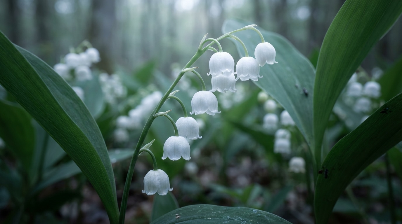 Muguet clochettes blanches sous-bois printemps floraison mai