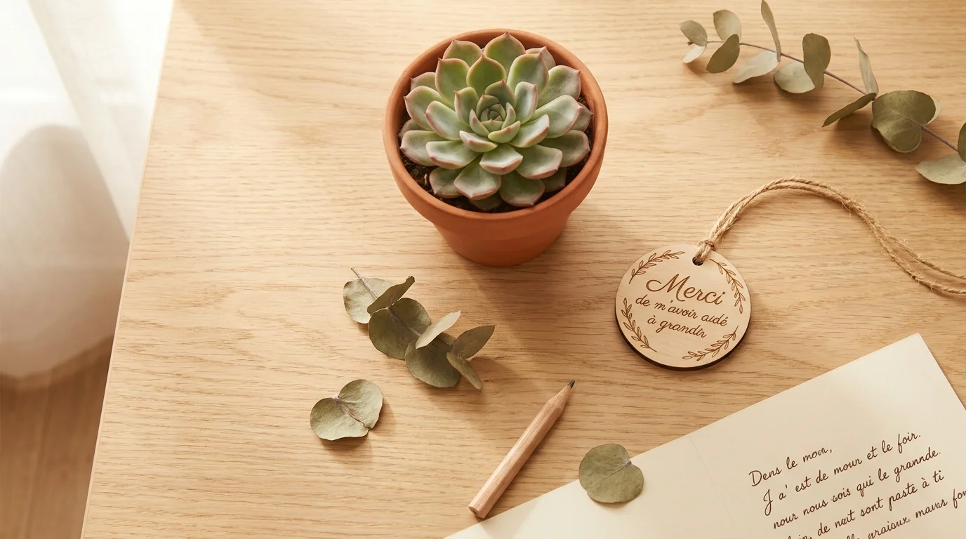 Succulente pot personnalisé cadeau fin année scolaire
