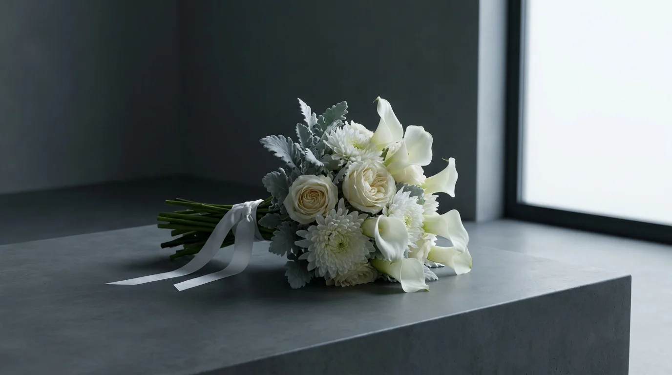 Bouquet deuil blanc ivoire fleurs réconfort condoléances élégance