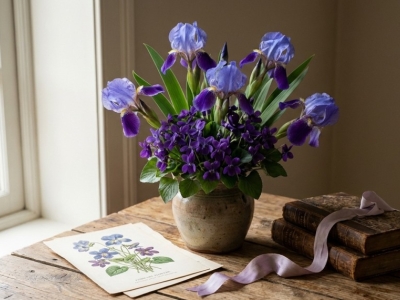 Fleurs de naissance de février : violette et iris